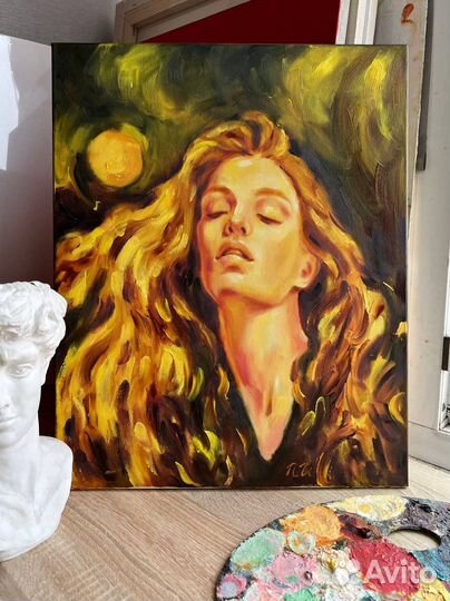 Картина маслом ночь луна девушка оригинальная