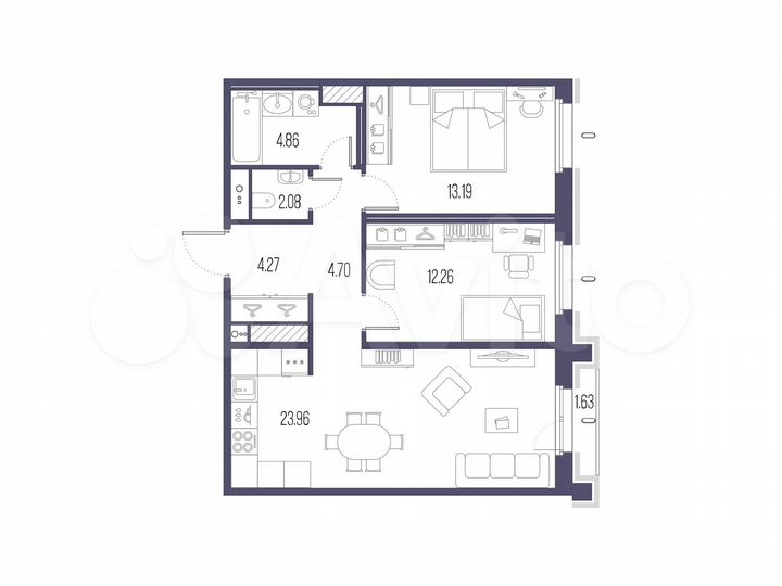 2-к. квартира, 65,3 м², 7/10 эт.