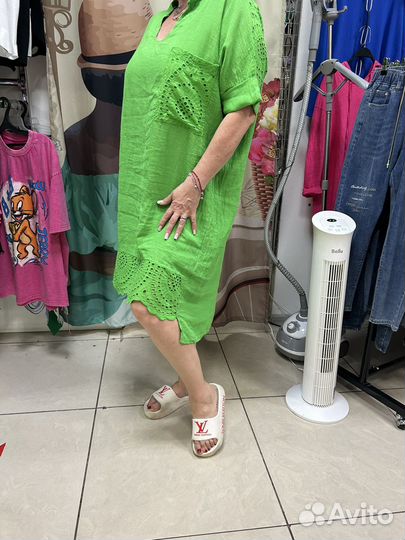 Стильное платье лен кружево Италия