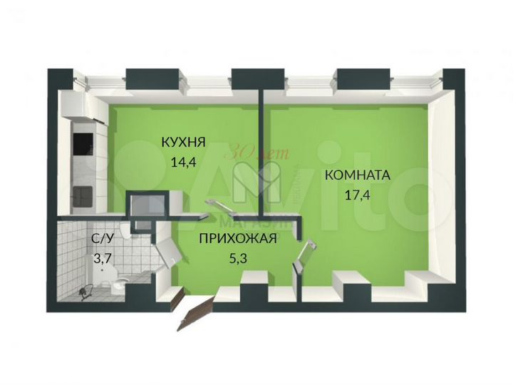 1-к. квартира, 40,8 м², 3/6 эт.