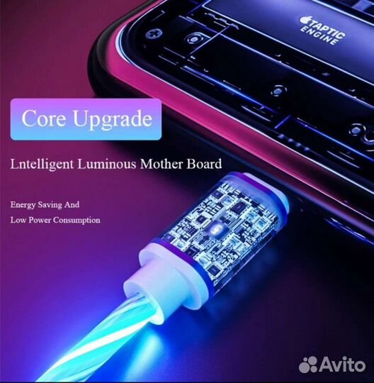 Светящийся кабель USB-Type C; USB-Lightning