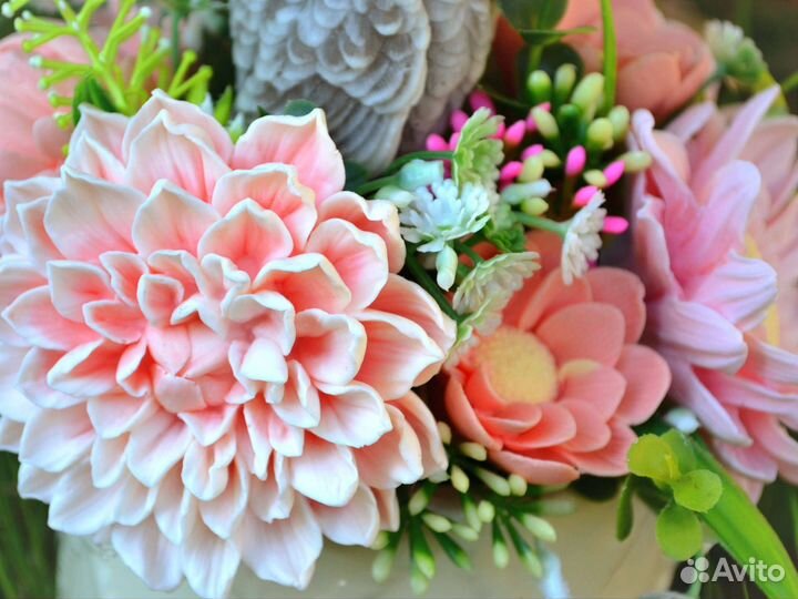 Букет из мыльных цветов с совой ручной работы