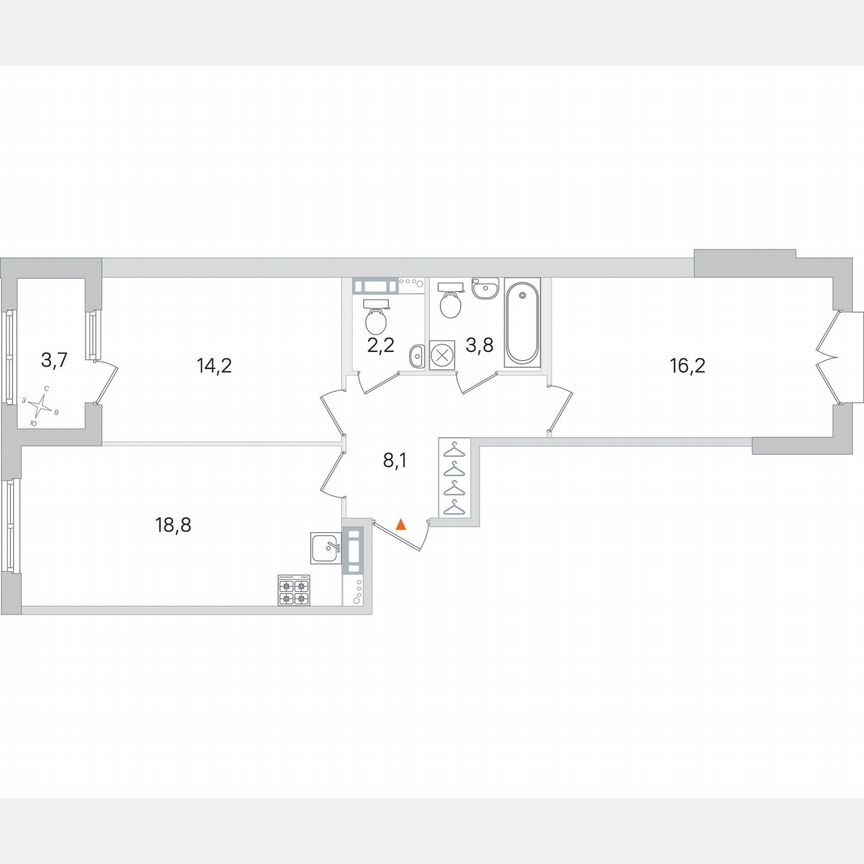 2-к. квартира, 65,2 м², 2/4 эт.