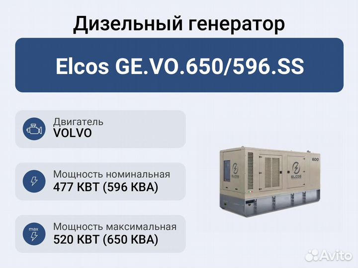 Дизельный генератор Elcos GE.VO.650/596.SS