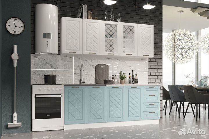 Кухня Агава Белая/Аква 2 метра (новая)