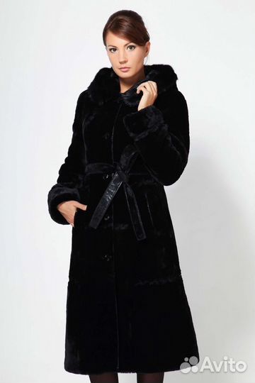 Шубка мутон, капюшон отделка норка