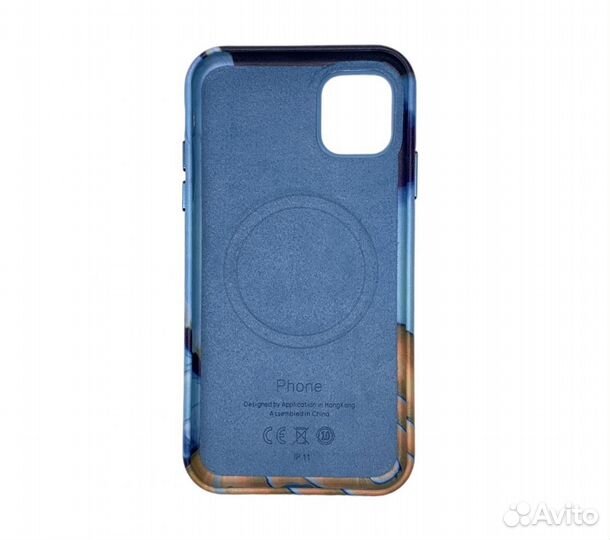 Чехол для iPh 14 PRO MAX leather case marble blue
