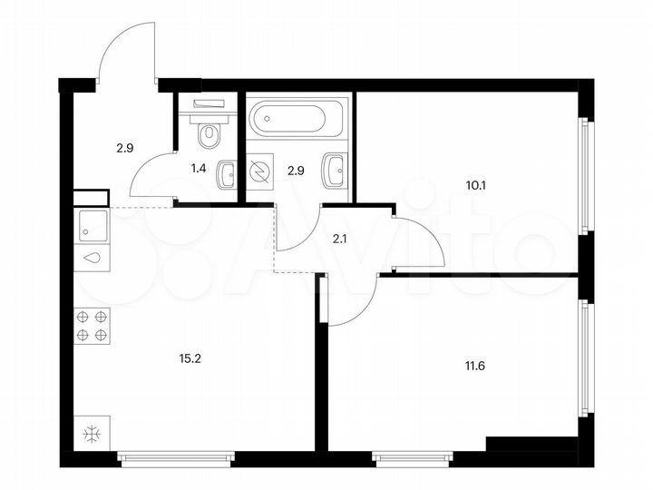 2-к. квартира, 46,2 м², 9/25 эт.