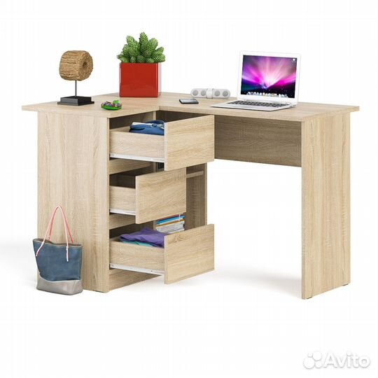 Угловой компьютерный стол Мори мс-16 левый дуб сонома, 124,4х84,9х76,6 см, ящики слева, не универсал