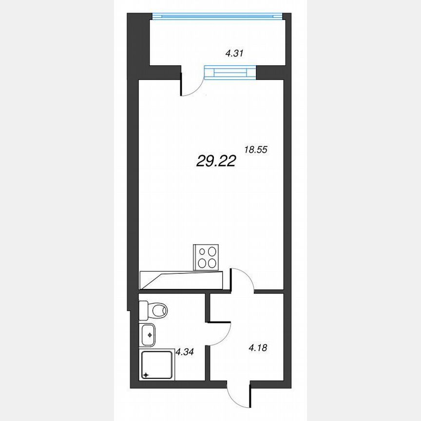 Квартира-студия, 31,4 м², 4/22 эт.
