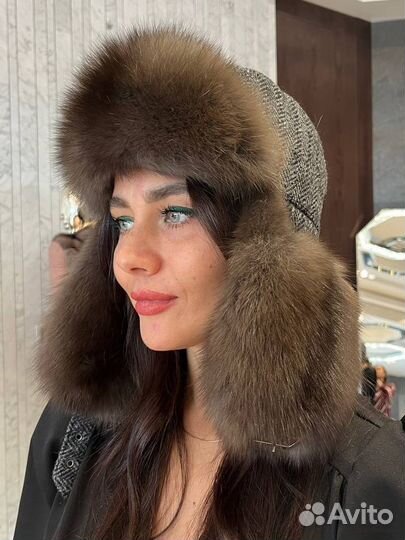 Шапка ушанка с соболем