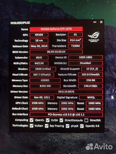 Видеокарта Asus Strix GTX 1070 8Gb Продажа/обмен