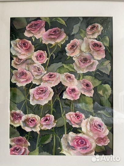 Картина интерьерная А3 акварель розы