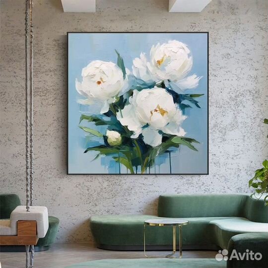Большая картина маслом белая роза примерка