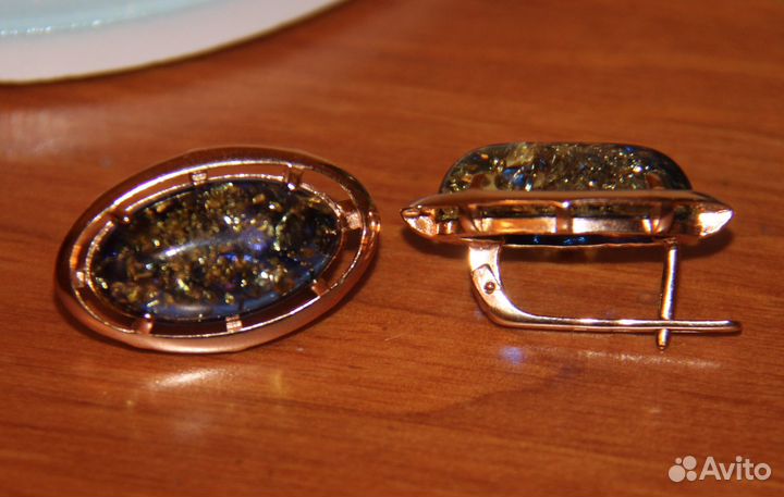 Серьги синий янтарь