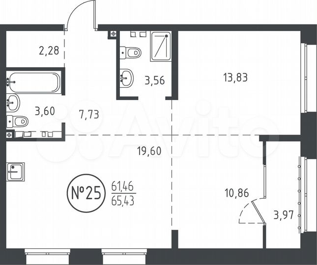 2-к. квартира, 65,4 м², 5/10 эт.