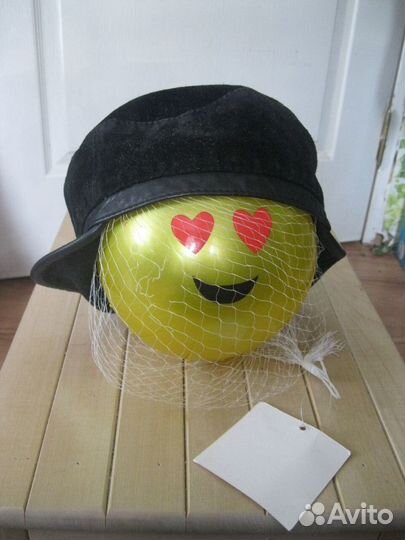 Шапка замша черная 56см на подкладке с ушками