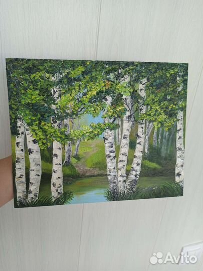 Картина маслом берёзы 25*20
