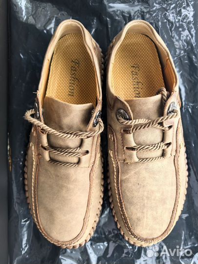 Мужские кожаные мокасины 45, Бежевый