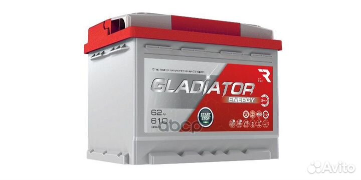 Аккумулятор gladiator Energy 62 Ah, 610 A, 242x