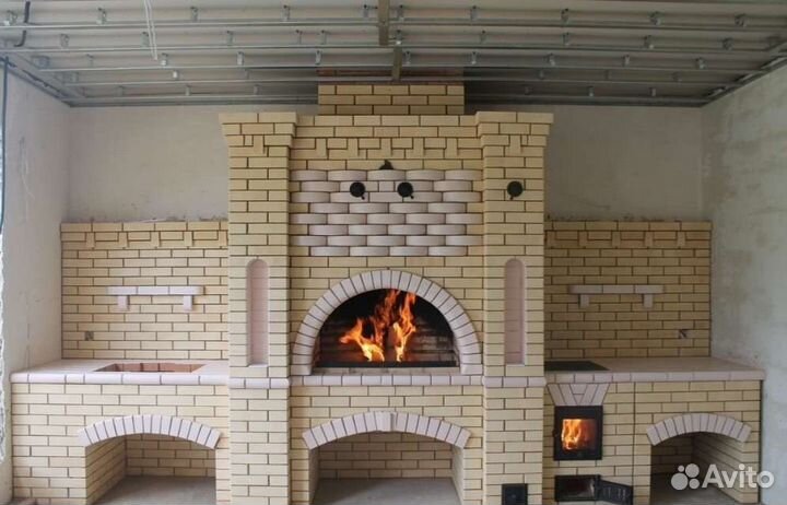 Барбекю зона, из кирпича, печи камины