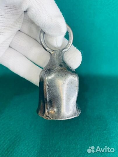 Старинный латунный с посеребрением колокольчик