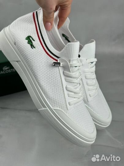 Мужские кеды Lacoste белые на лето