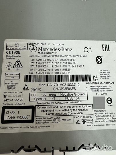 Магнитола ntg 5.2 Mercedes w205 x253