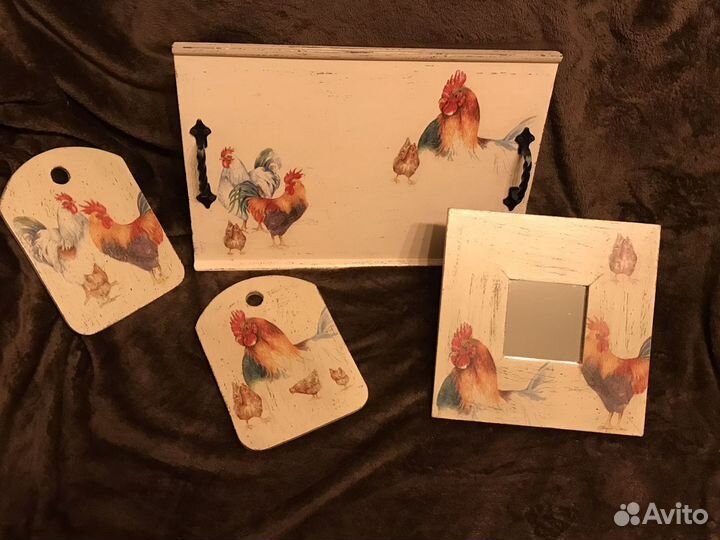 Подарочный набор «Петухи», поднос, доски, зеркало