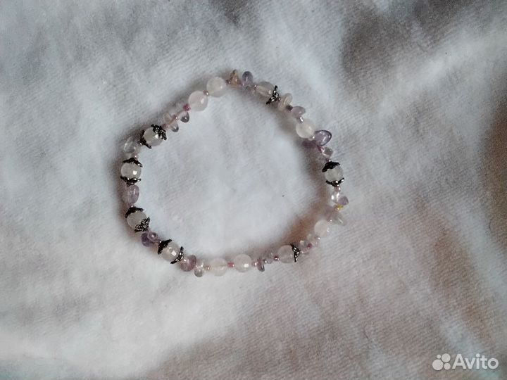 Браслет. Флюорит, розовый кварц