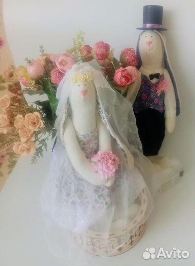 Интерьерные куклы Тильда, свадебная пара зайцы