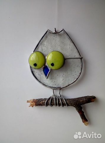 Витражная подвеска на окно 'Сова'