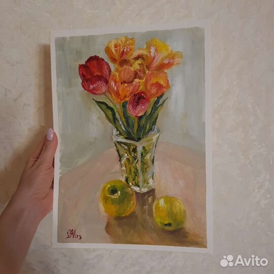 Картина маслом с цветами в вазе