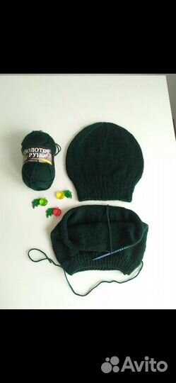 Комплект шапка и снуд зелёный