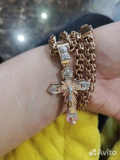 Цепочка золотая мужская 585 и крест (новый)