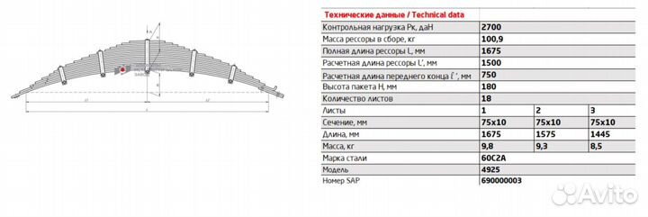Рессора передняя для 65115, 53229, 6540 18 листов