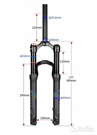 Вилка воздушная масляная nanlio enix. 120 мм. 20