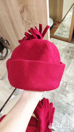 Комплект шапка, шарф и перчатки флис