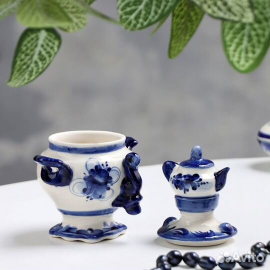 Сувенир 'Самовар', малый, гжель, фарфор, 12х10 см