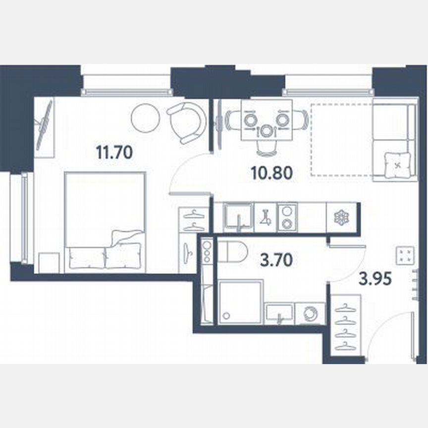 1-к. апартаменты, 30,2 м², 13/16 эт.