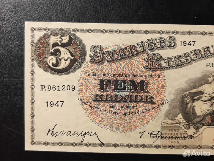 Банкнота Швеции. 5 крон 1947 год/XF