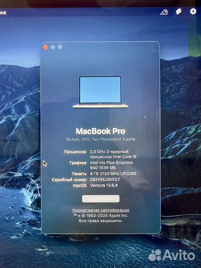 Apple MacBook Pro 13 retina 2017 Thunderbolt x2
