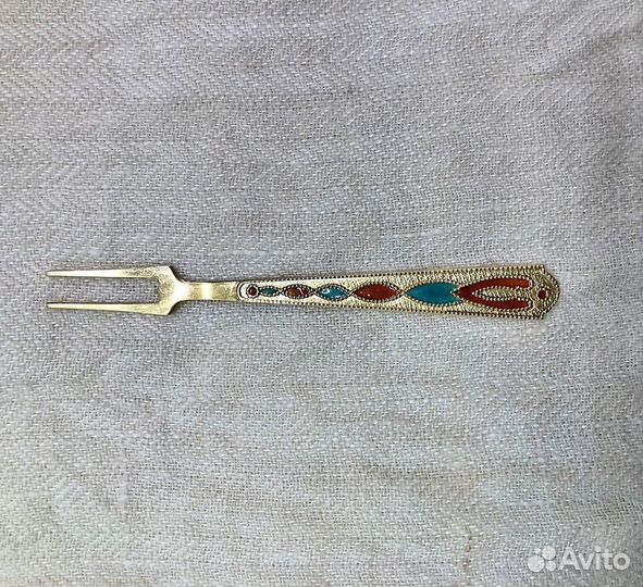 Вилочка для лимона, серебро, эмаль, позолота, СССР