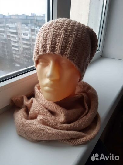 Шапка и бактус шерсть с ангорой