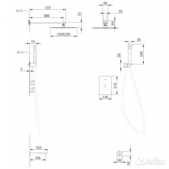 Душевая система Abber Weiss Insel AF8050B