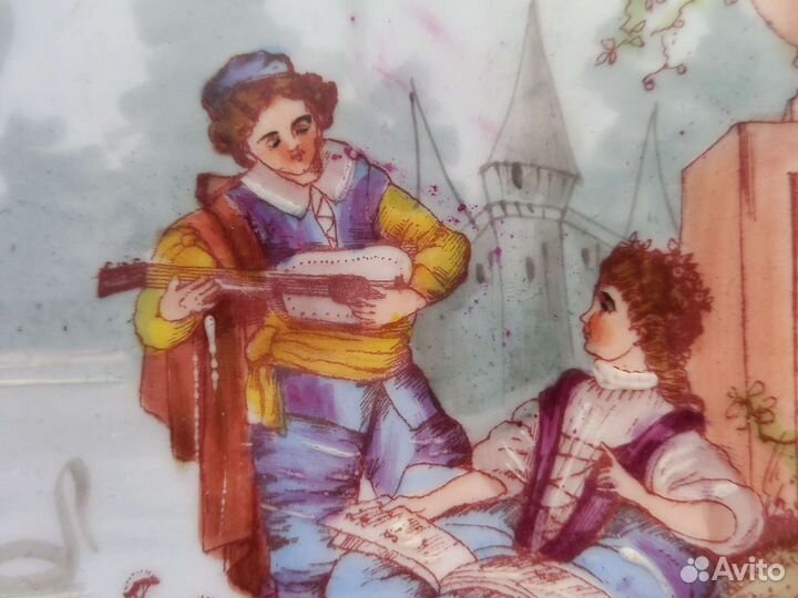 Тарелка антиквариат ручная роспись галантная сцена