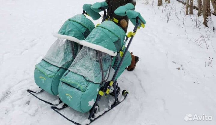 Санки коляска для двойни и близнецов с укачиванием