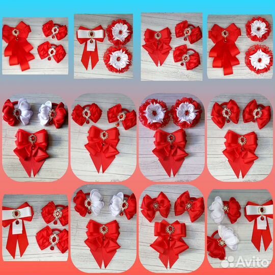 Галстук-брошь и бантики резиночки ручной работы