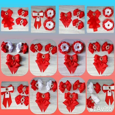 Галстук-брошь и бантики резиночки ручной работы