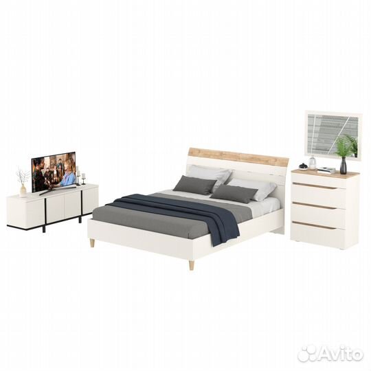 Мебель для спальни Муссон 1600 с тумбой для аппаратуры 13.276 цвет белый/чёрный/дуб эндгрейн элегант